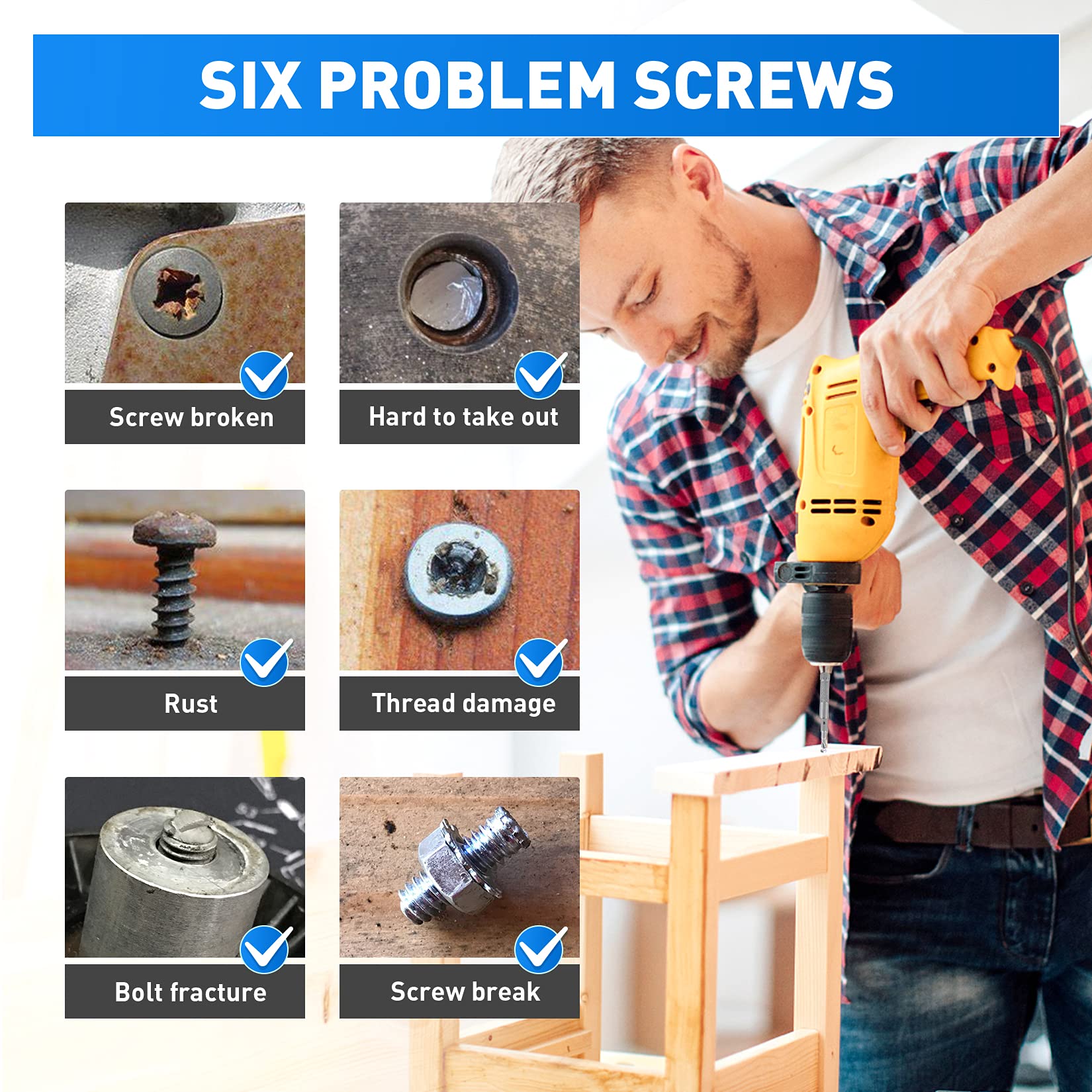 Serplex 33PCS Damaged Screw Extractor Set Stripped Screw Extractor Set for Broken Bolt, Screw Extractor Remover Tool with Socket Extension Drill Bits Tools Set, Easily Remove Stripped Screws Serplex 33PCS Damaged Screw Extractor Set Stripped Screw Extractor Set for Broken Bolt, Screw Extractor Remover Tool with Socket Extension Drill Bits Tools Set, Easily Remove Stripped Screws